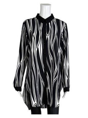 J Black & White Abstract Print Tunic Button Down Top Size M